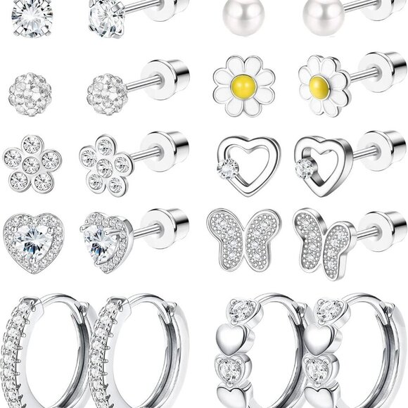 Jewelry - Hypoallergenic Steel Earrings Set 10 Pairs for Sensitive Ears Girls Women